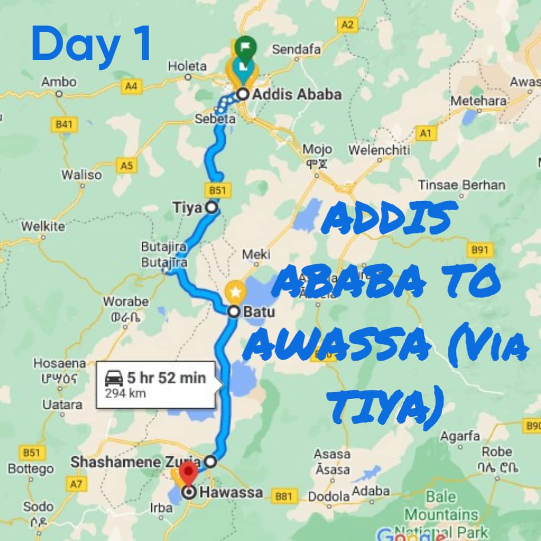 Roadmap of Addis Ababa to Awassa